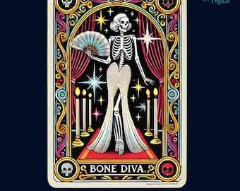 Gothic Glam Skeleton Tarot Card: Halloween Printable Wall Art (Digital Download