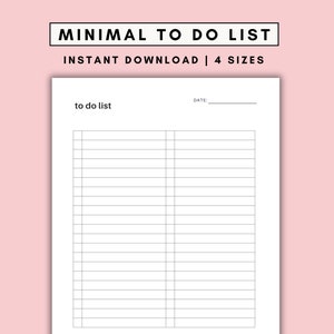 Minimal att-göra-lista, enkel uppgiftslista, produktivitetsplanerare, utskrivbara dagliga att-göra-listar, anteckningar i två kolumner