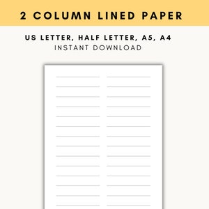 Carta a righe a due colonne, Carta a righe stampabile a due colonne, Inserti di diario con righe, Modello di lista delle cose da fare per pianificatore, PDF stampabile a due colonne