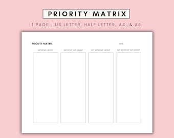 Modelo de matriz de prioridades, matriz de Eisenhower para impressão, priorização de tarefas, planejador de minhas prioridades