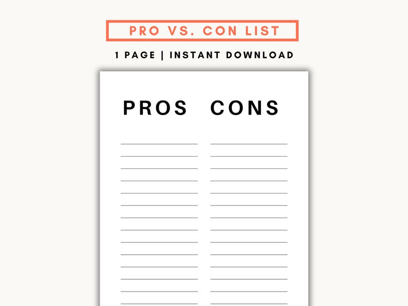 Pros and Cons List Template, Pros and Cons List Maker, Decision-making ...