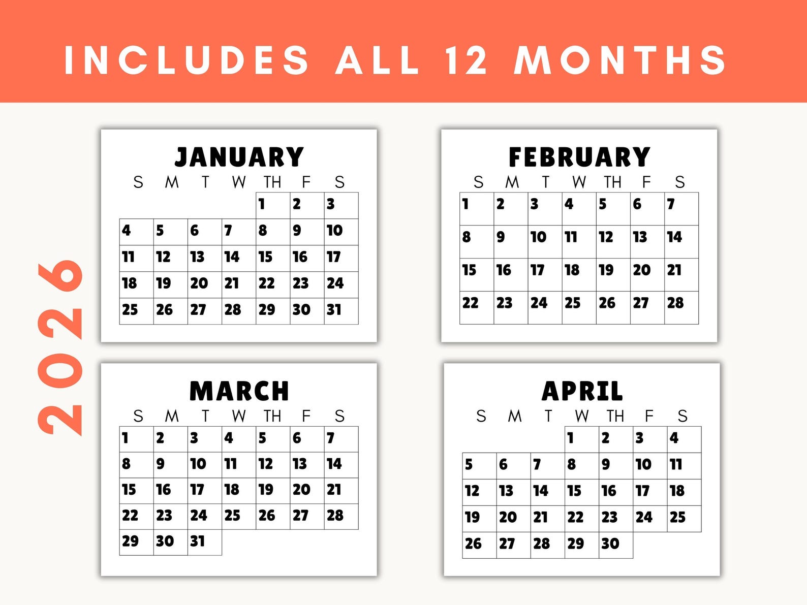 Reade Semple Calender Large Print Monthly Calendar 2026 | Easy to Read Senior Calendar | Big ...