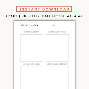 Eisenhower Matrix Template, Printable Priority Matrix, My Priorities Planner, Decision Making Template, Organize Urgent and Important Tasks