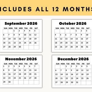 Large print calendar printable showing monthly pages September - December with consistent easy read layout