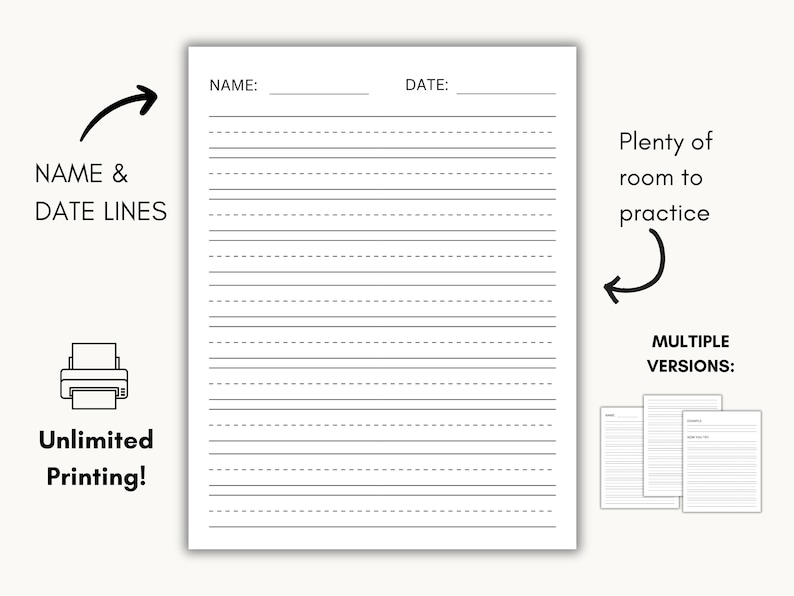 Handwriting Paper Printable, Calligraphy Practice Sheets, Writing ...