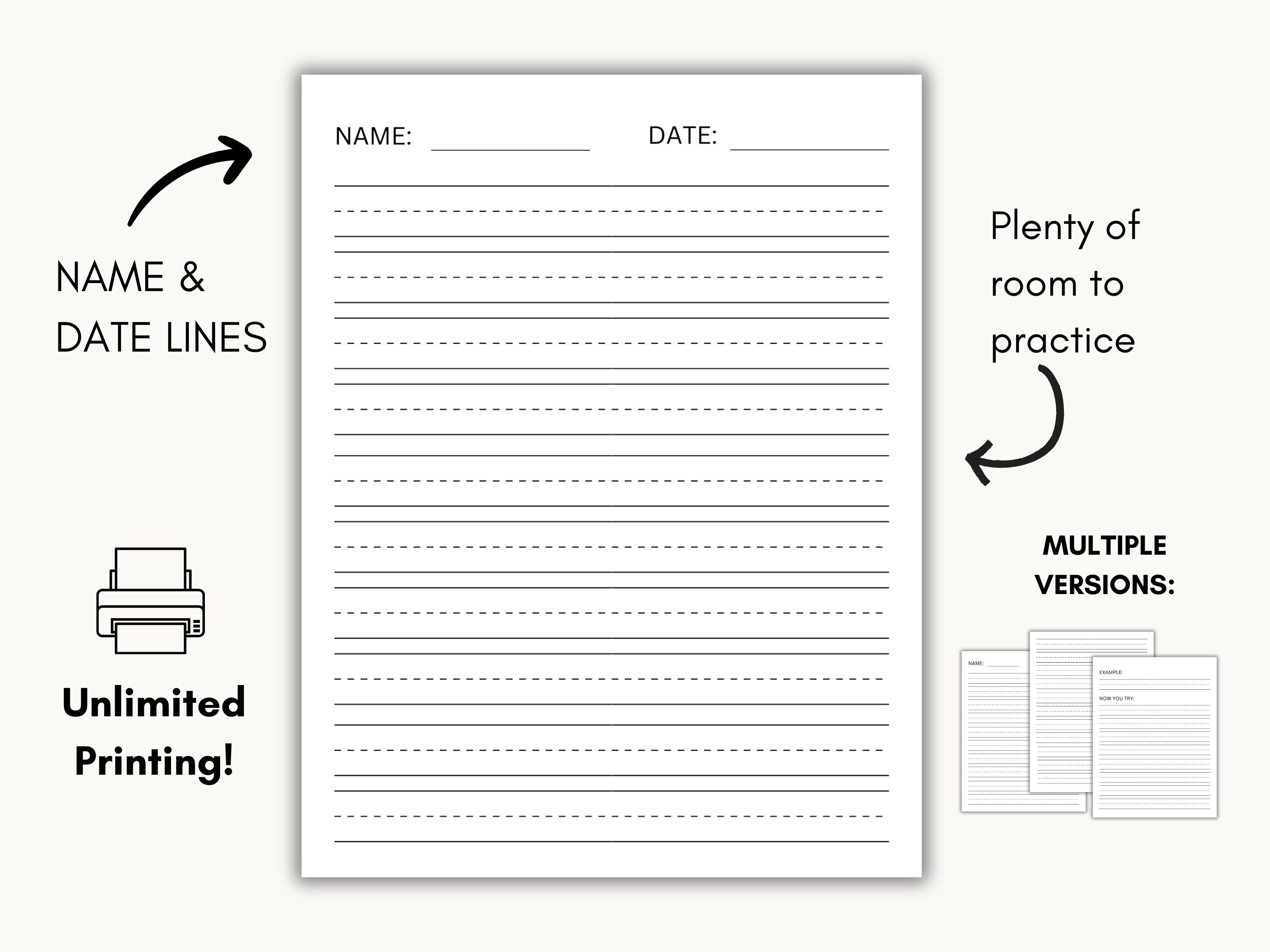 Handwriting Paper Printable, Calligraphy Practice Sheets, Writing ...