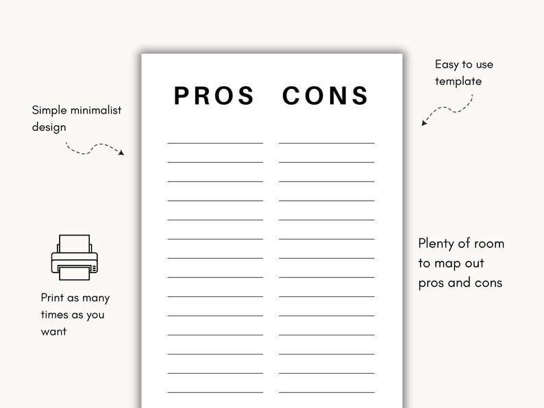 Pros and Cons List Template, Pros and Cons List Maker, Decisionmaking