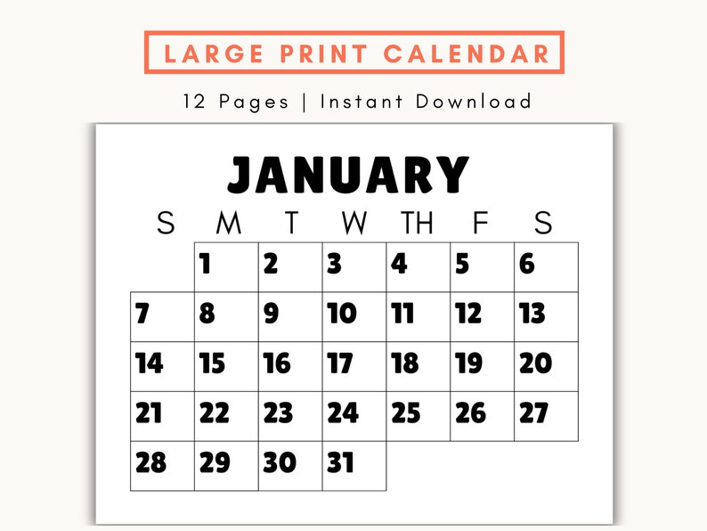 Large Print Monthly Calendar, 2024 Calendar, Senior Citizen Calendar