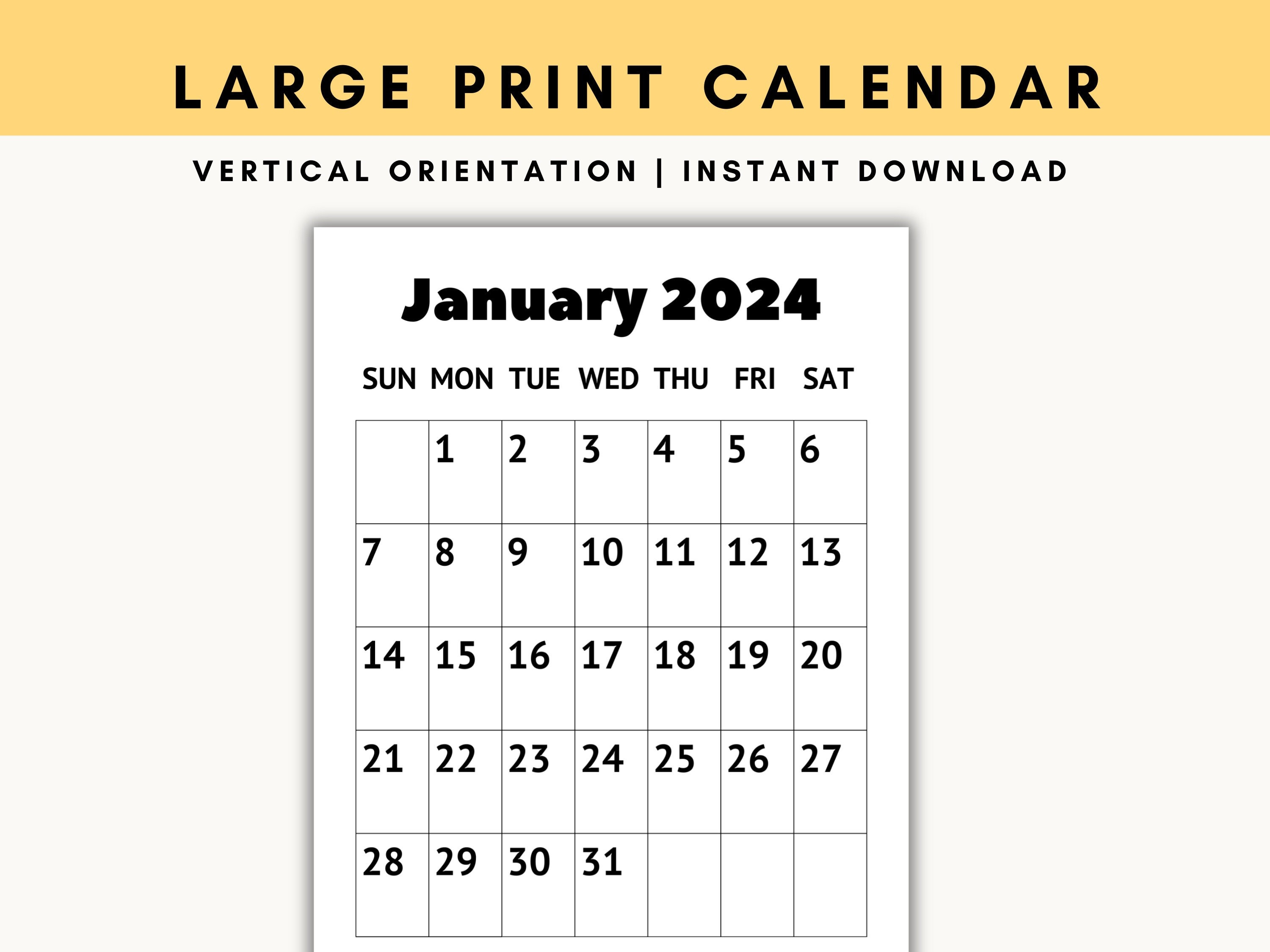 Large Print Calendar, 2024 Monthly Calendar, Calendar for Senior