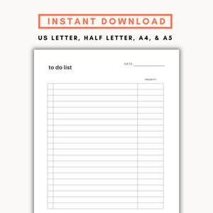 Simple To Do List, Task List With Priority, Productivity Planner, Printable Daily Checklist