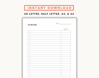 Lista de tareas sencilla, lista de tareas con prioridad, planificador de productividad, lista de verificación diaria imprimible
