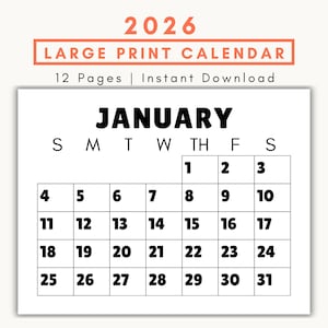 Large Print Calendar, 2024 Monthly Calendar, Calendar for Senior