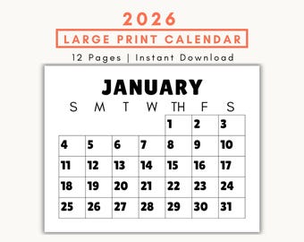 Large Print Monthly Calendar, 2024 Calendar, Senior Citizen