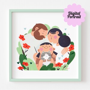 Retrato familiar ilustrado personalizado especialmente para ti y tus seres queridos, un regalo perfecto para un aniversario, cumpleaños, día de la madre, etc.