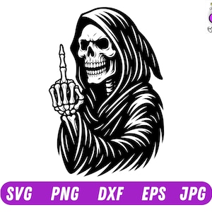 Grim Reaper Skeleton Cut File, Grim Reaper finger Skull Vector Silhouette, Cameo, Cricut SVG, PNG, Dxf, Ai, Instant Download Laser Ready