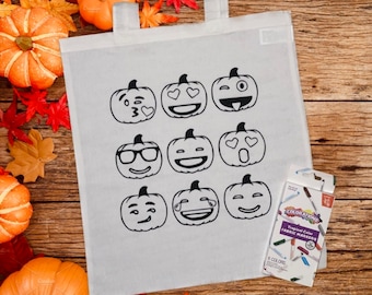 Color Your Own Halloween Tote Bag - Pumpkin Emojis