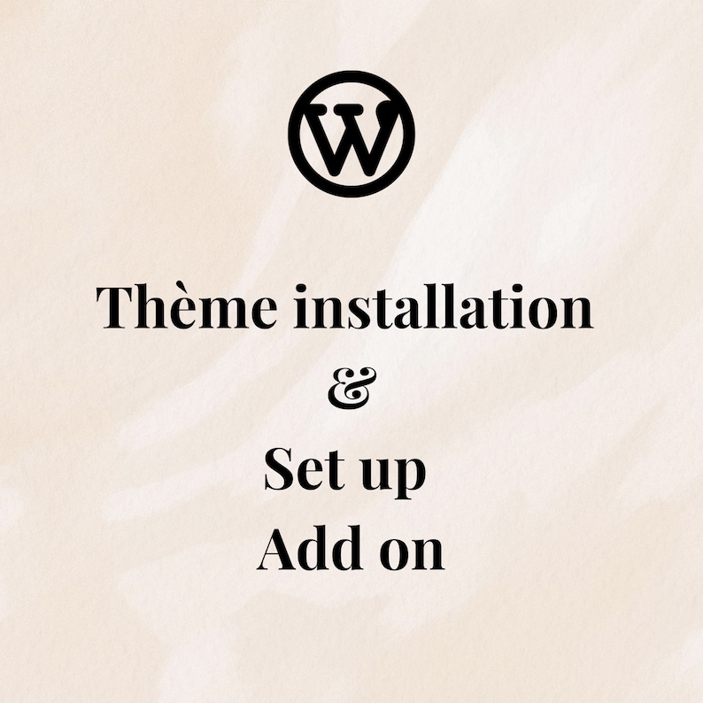 Puede incluir: Un logotipo en blanco y negro con la letra "W" dentro de un c&iacute;rculo. El texto "Instalaci&oacute;n del tema & Configuraci&oacute;n Agregar" est&aacute; debajo del logotipo.