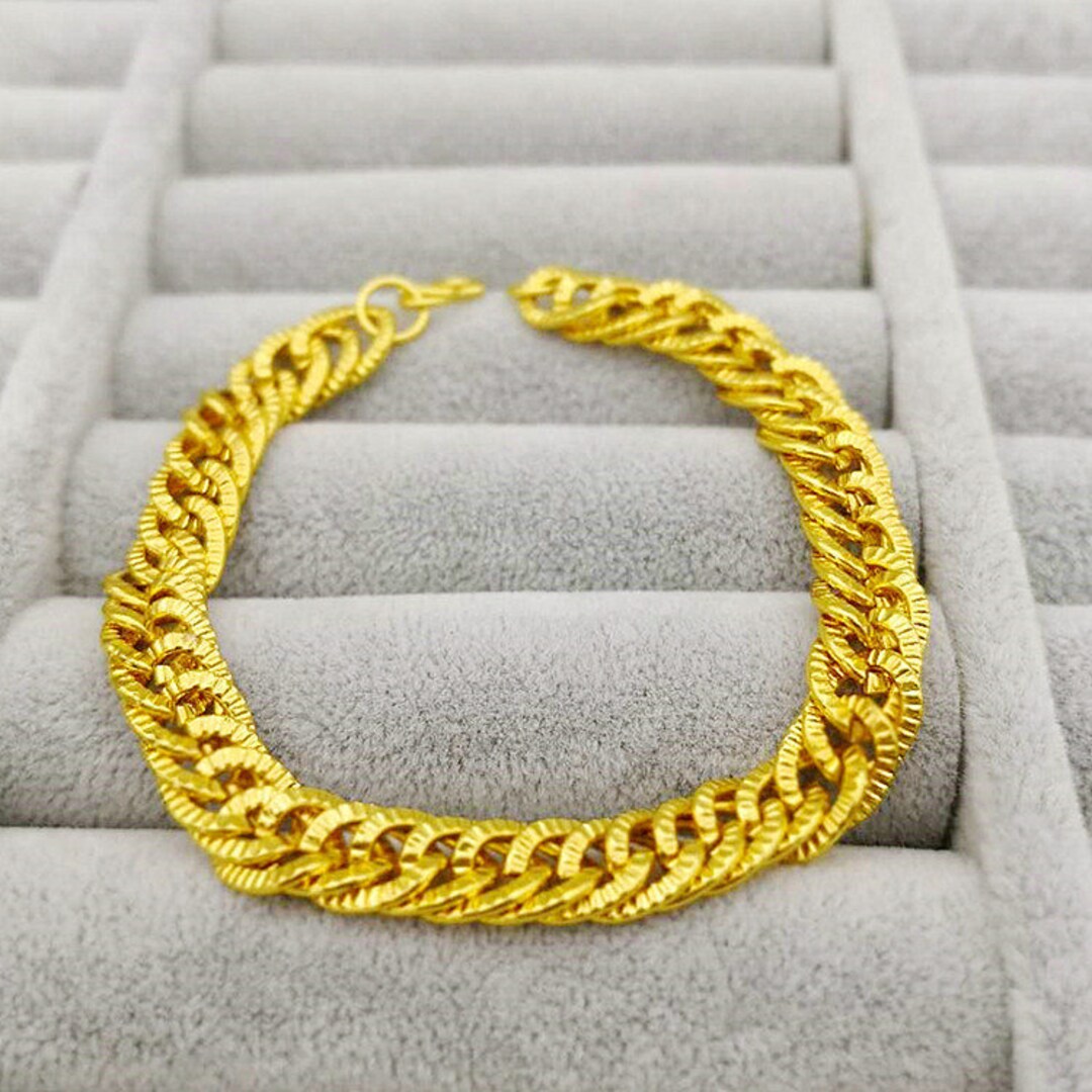 8mm 18k Gold Double Buckle Link Chain Bracelet Gold Chain Etsy