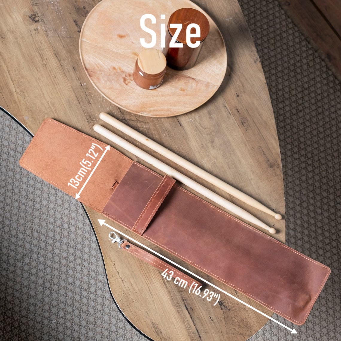 Monogrammed Leather Drumstick Case, Custom Drum Stick Holder, Leather