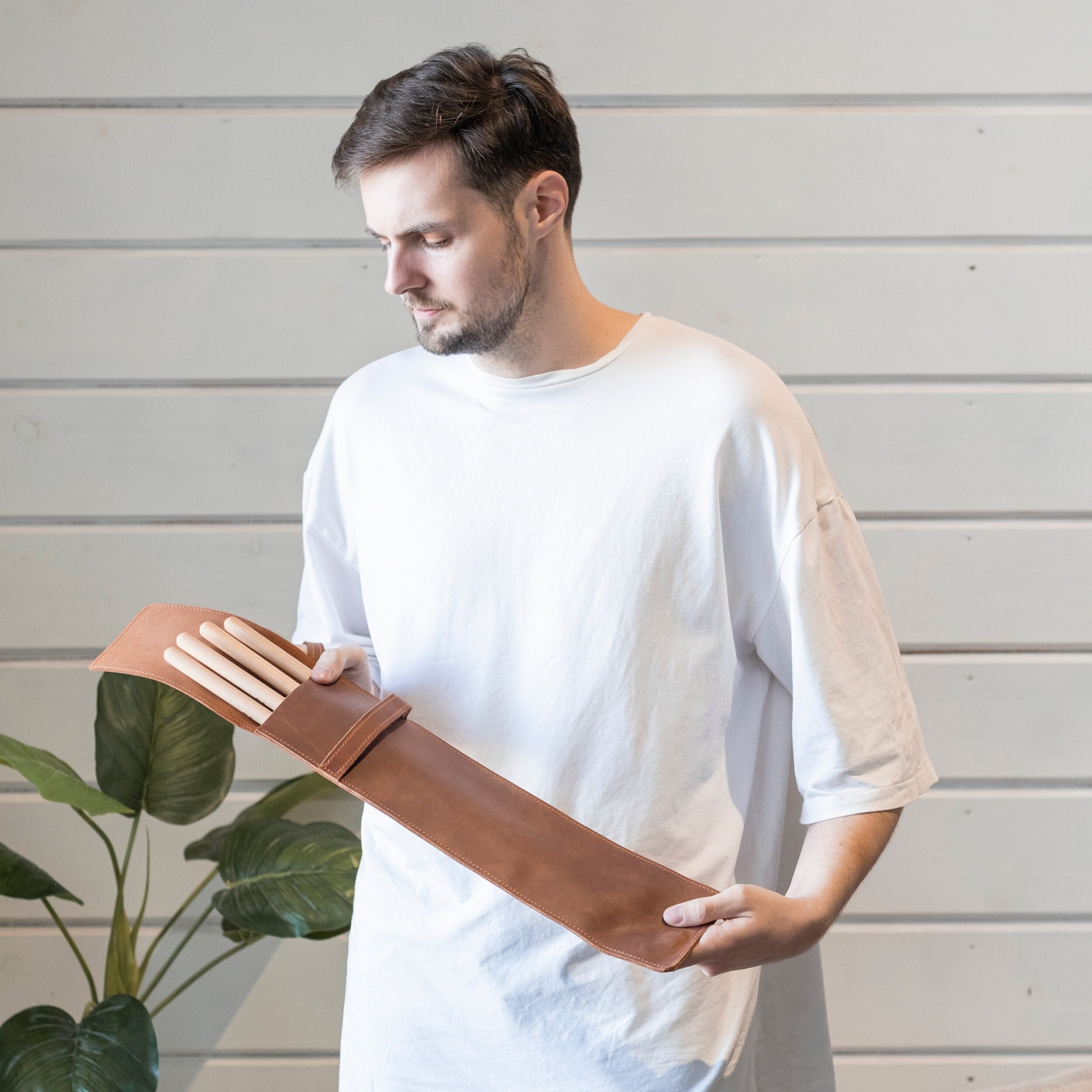 Monogrammed Leather Drumstick Case, Custom Drum Stick Holder, Leather