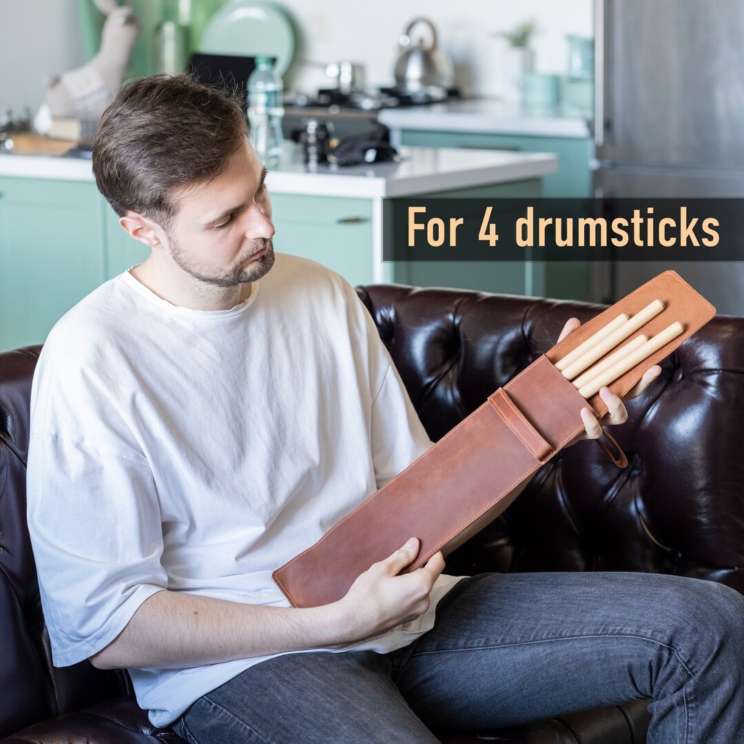 Monogrammed Leather Drumstick Case, Custom Drum Stick Holder, Leather