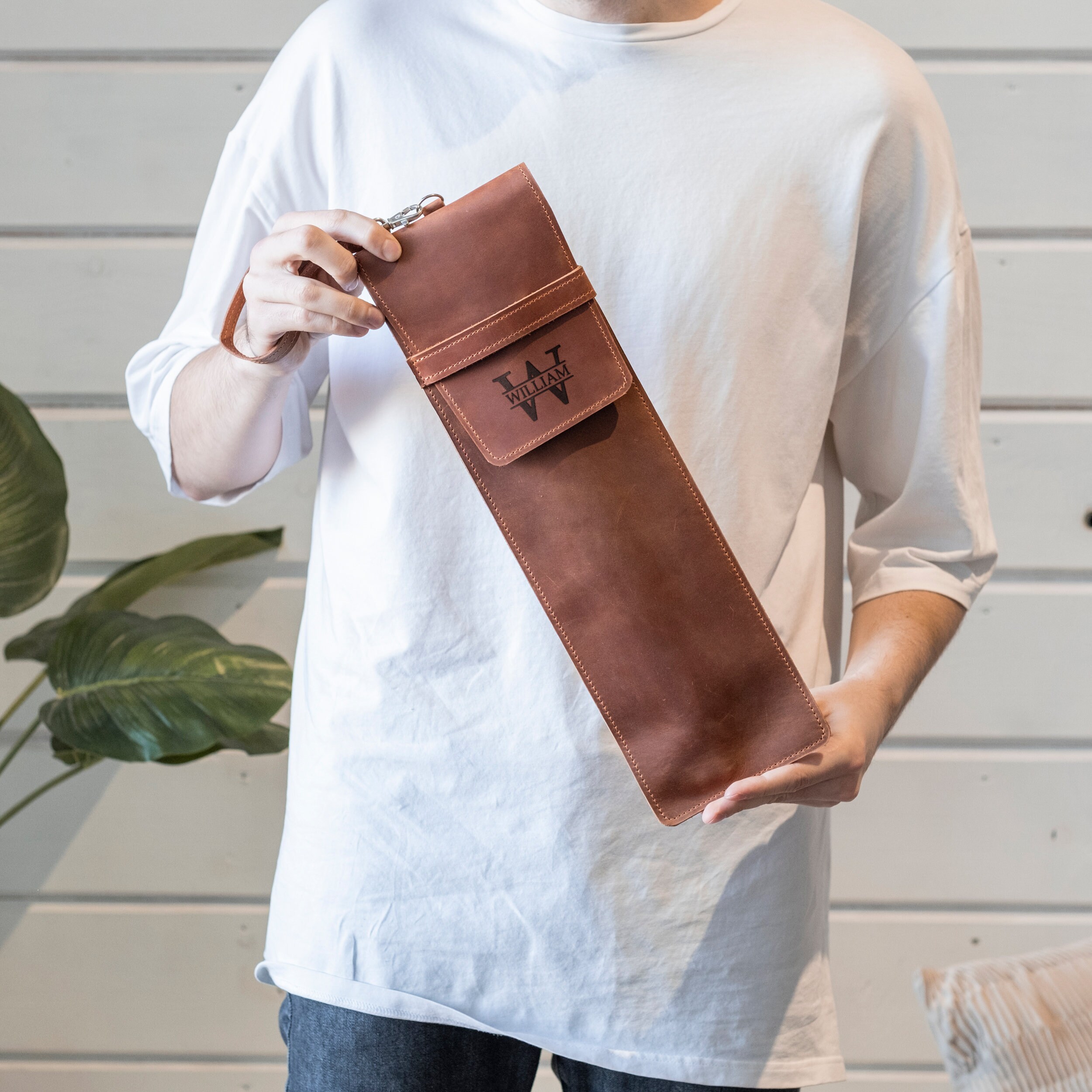 Monogrammed Leather Drumstick Case, Custom Drum Stick Holder, Leather