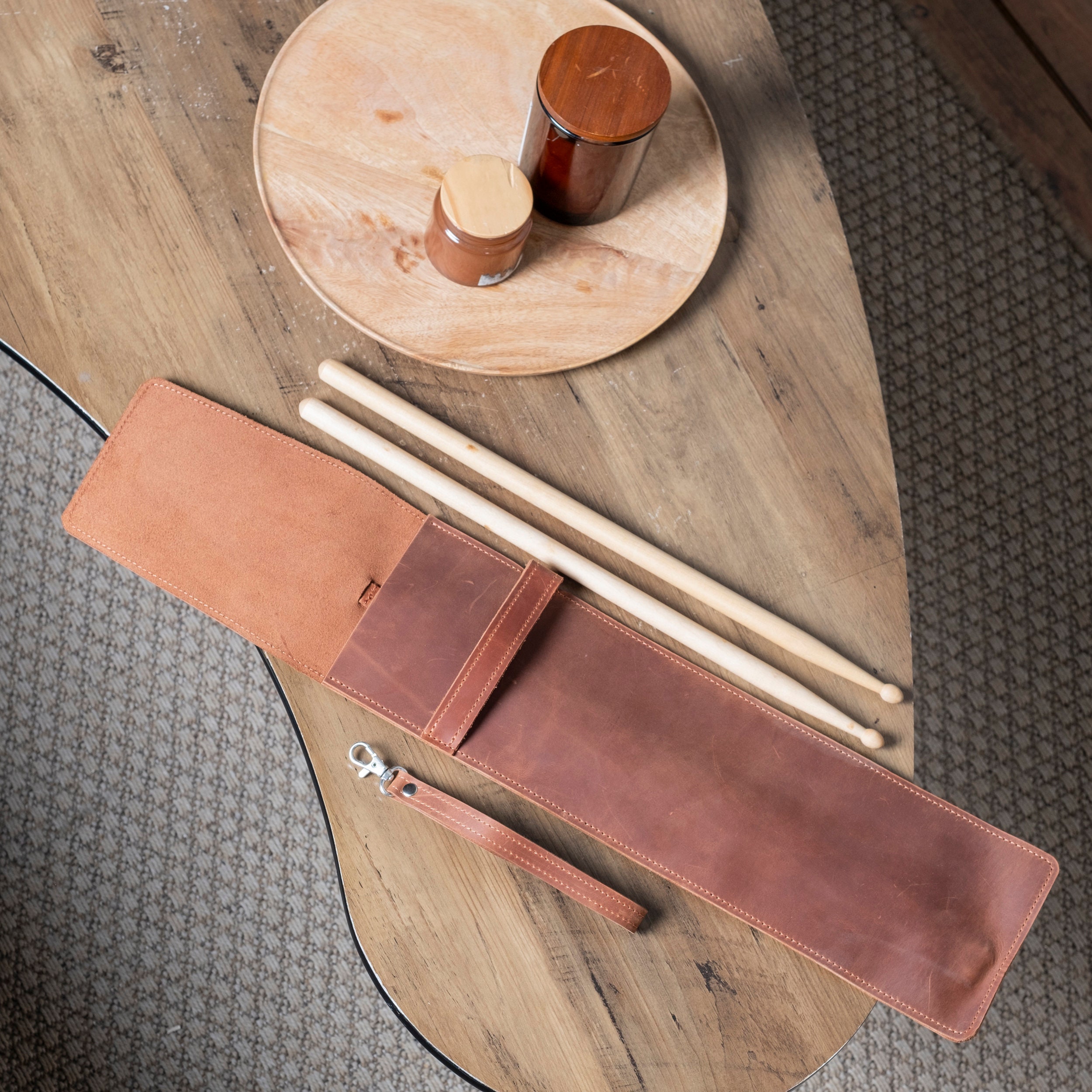 Monogrammed Leather Drumstick Case, Custom Drum Stick Holder, Leather