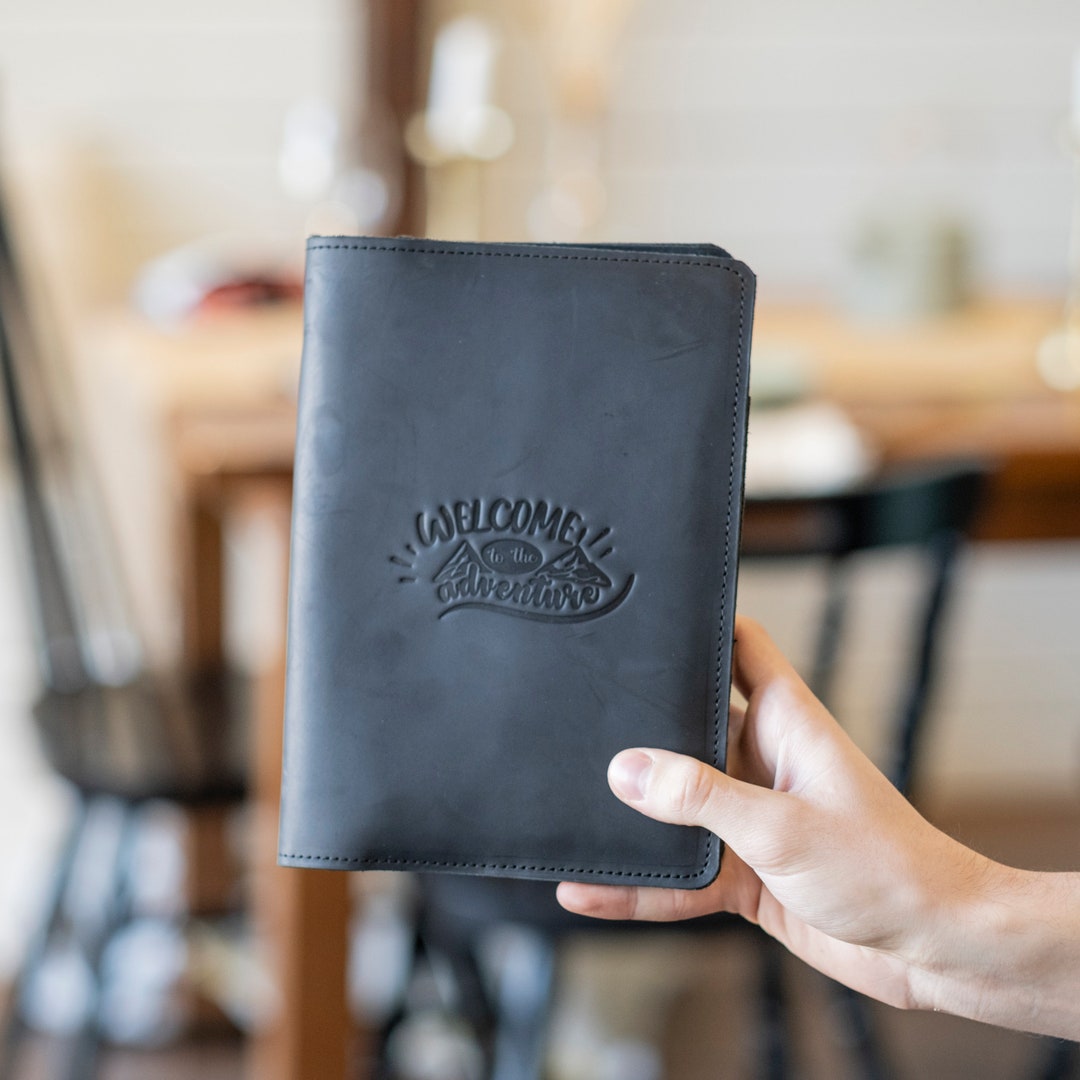 Engraved Leather Notebook Cover Journal Cover With Pockets Etsy