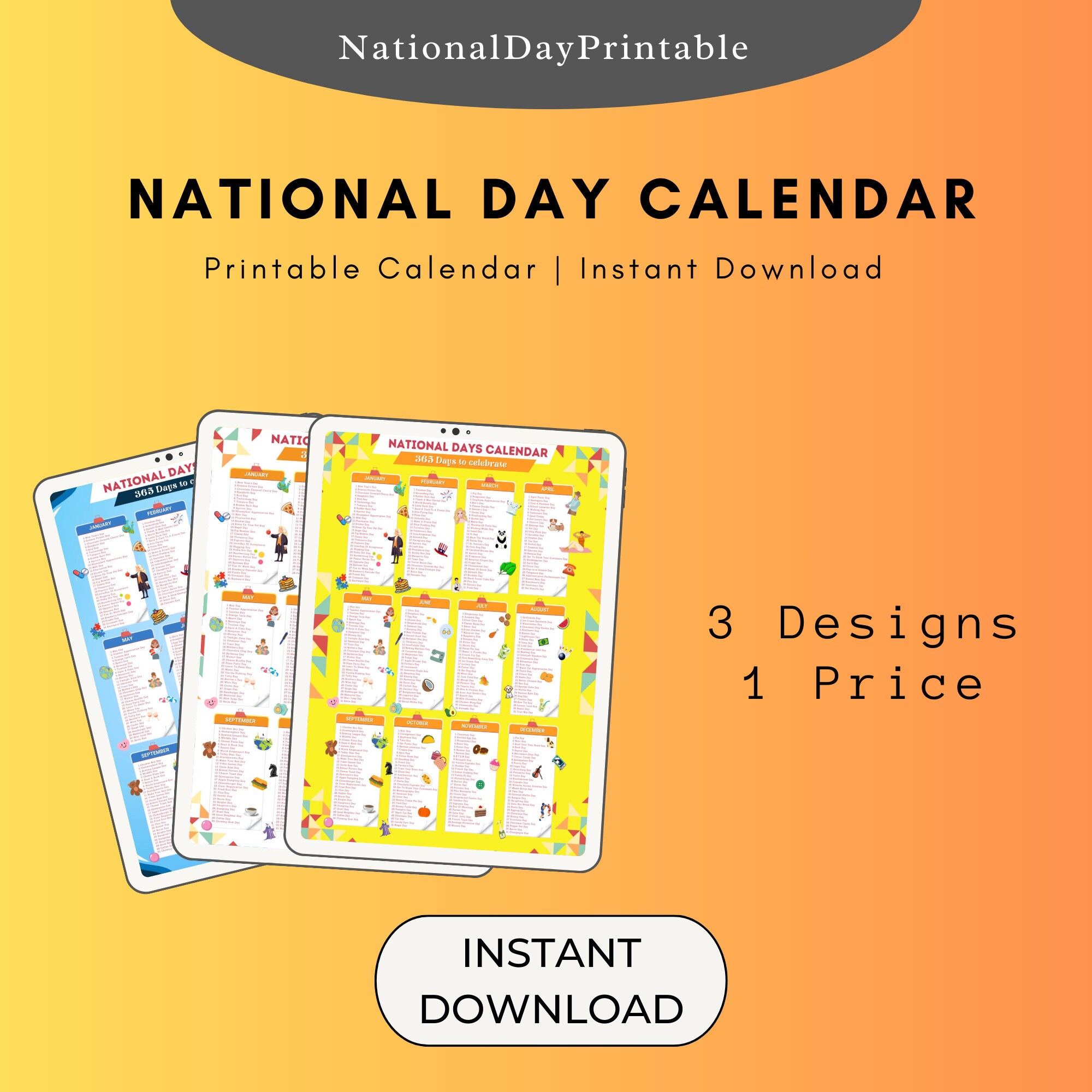 National Day Calendar Printable 2024 Fun Social Media Etsy Australia