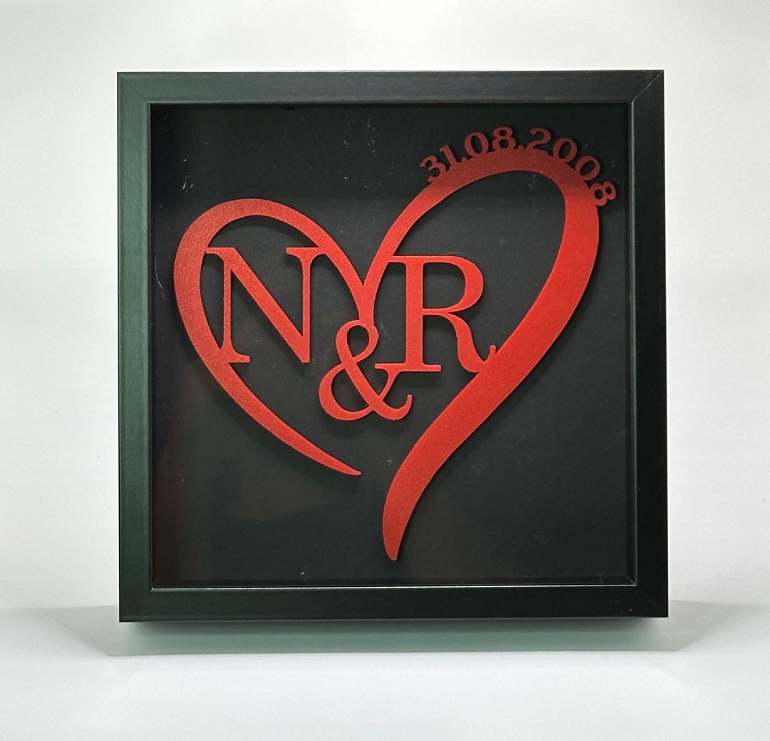 Heart With Initials and Date as a Gift for Couples or Newlyweds in ...