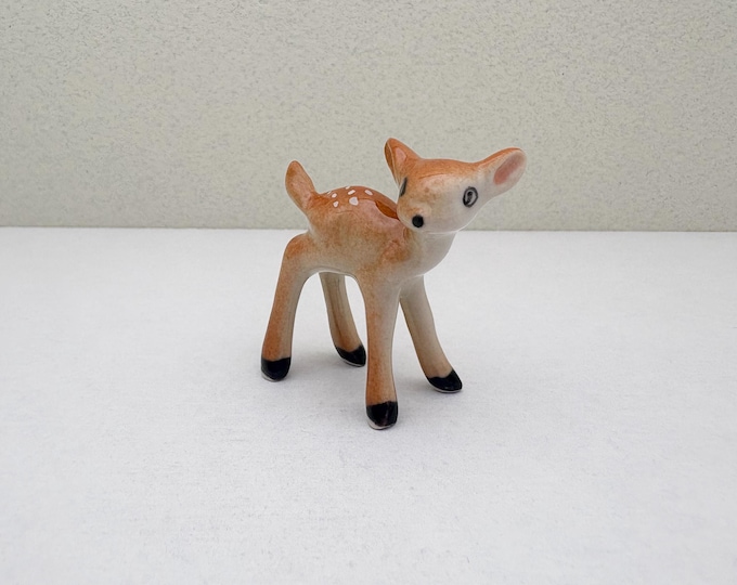 Miniature Ceramic Deer Figurine: Hand-Painted Woodland Fawn