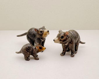 Handmade Ceramic Possum Family Figurines: Rustic Wildlife Decor