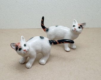 The Calico Duo: Hand-Painted Ceramic Miniature Set
