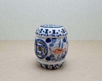 The Serene Koi: Hand-Painted Miniature Ceramic Garden Stool - 1.49 inch (H)