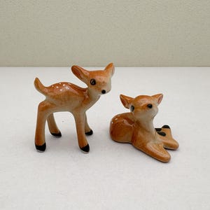2 Tiny Ceramic Bambi Deer Figurines, Wild Animal Miniature, Wildlife Theme Decoration for miniature dollhouse, Gift for animal collectors