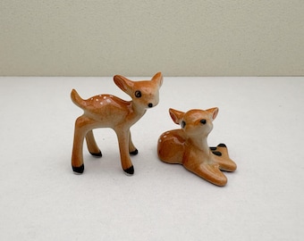 Miniature Ceramic Deer Figurines, Amber Glaze, Woodland Decor