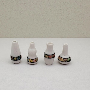 Hand-Painted Miniature Ceramic Vase Set: Dollhouse Floral Pottery