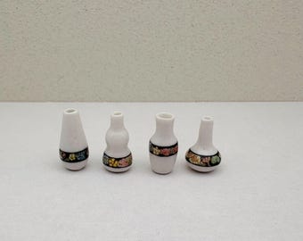 Hand-Painted Miniature Ceramic Vase Set: Dollhouse Floral Pottery