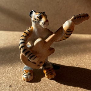 Rockin’ Tiger Figurine with Guitar - Handmade Ceramic Animal Musician Decor Figurine, Gift for Music Lovers, Wild Animal Lovers