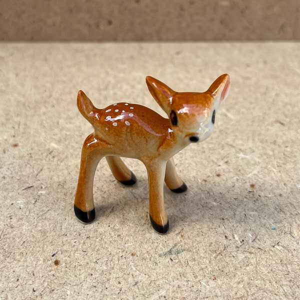 Tiny Ceramic Bambi Deer Figurine, Standing pose, Wild Animal Miniature, Wildlife Fawn Theme Decoration for miniature dollhouse