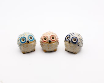 Hand-Painted Ceramic Owl Figurines: Miniature Animal Decor, Set of 3