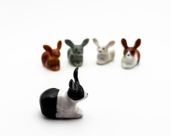 Tiny Ceramic Bunny Figurine: Handmade Rabbit Miniature Decor