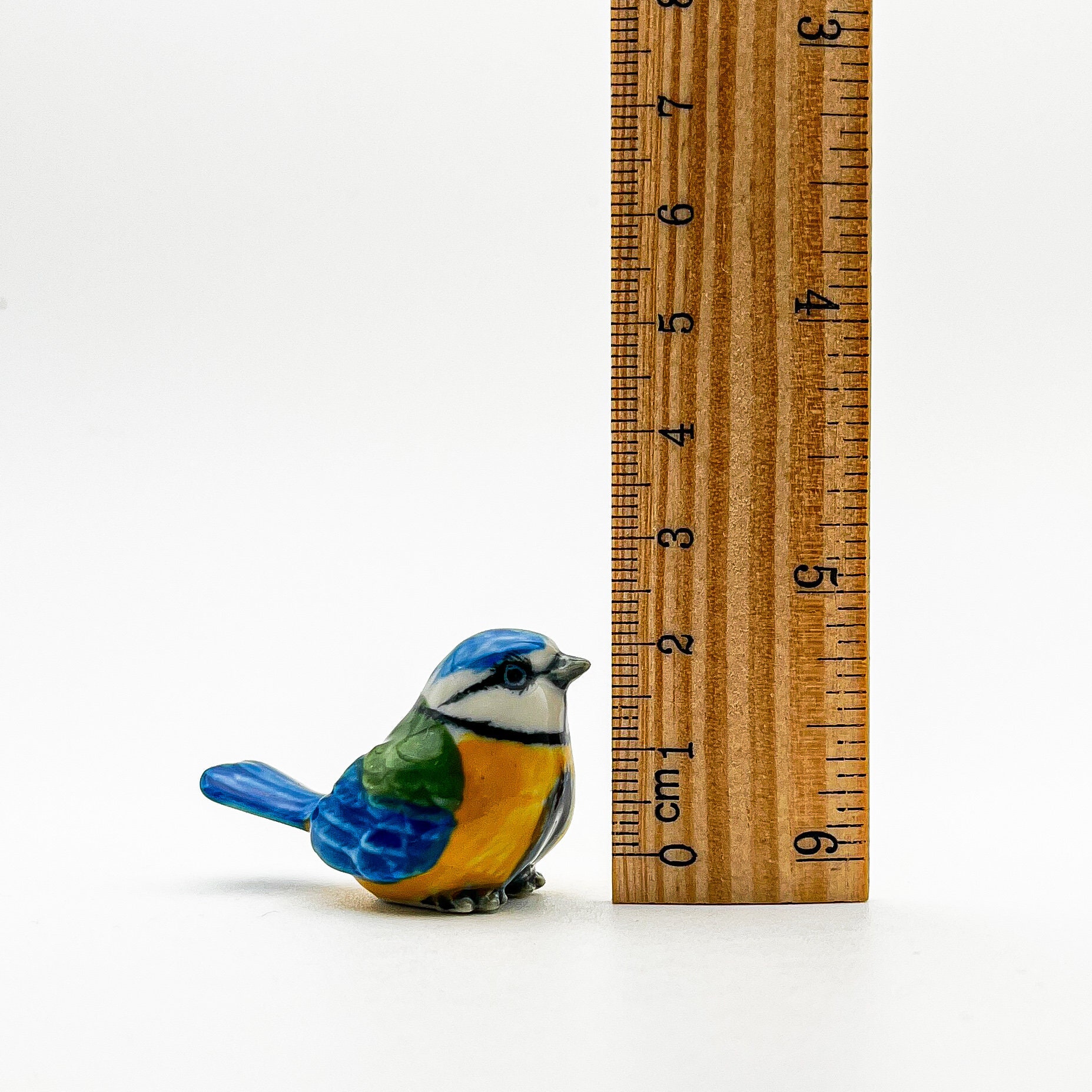 Charming Ceramic Eurasian Blue Tit Bird Figurine Handpainted Bird