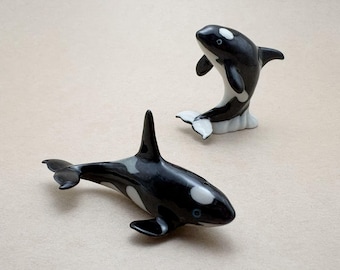 Hand Painted Ceramic Orca Whale Miniature, Ocean Animal Decor, Dollhouse Collectible