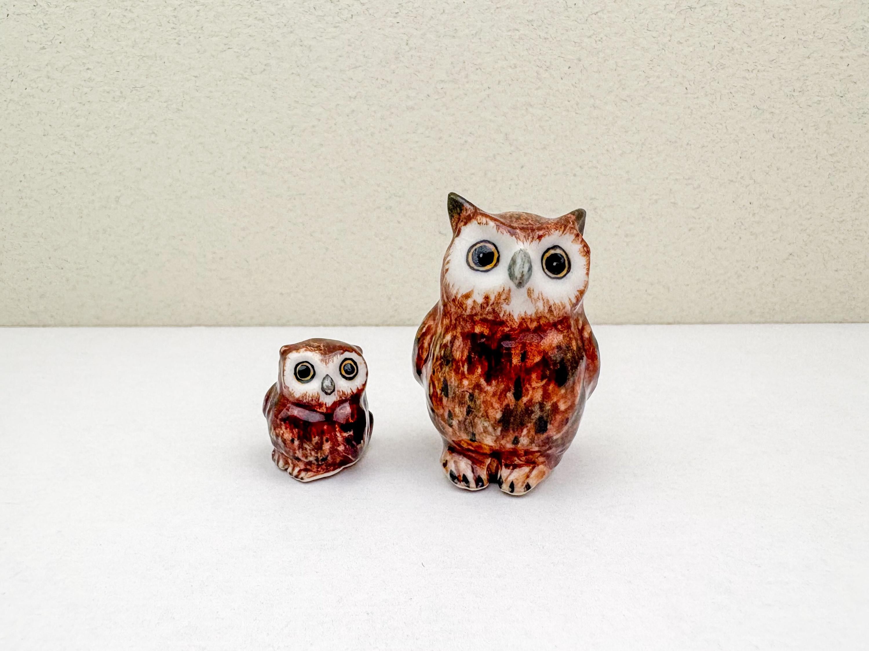 Handmade Ceramic Owl Figurine Set: Rustic Autumn Decor