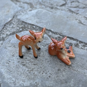2 Tiny Ceramic Bambi Deer Figurines, Wild Animal Miniature, Wildlife Theme Decoration for miniature dollhouse, Gift for animal collectors