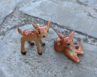 2 Tiny Ceramic Bambi Deer Figurines, Wild Animal Miniature, Wildlife Theme Decoration for miniature dollhouse, Gift for animal collectors
