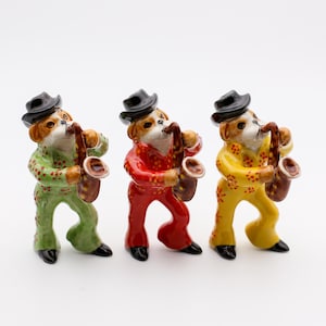 Hand-Painted Bulldog Saxophone Player Figurine – Colorful Ceramic Dog Musician Collectible for Animal Lovers, Home Decor, Figurine Collector