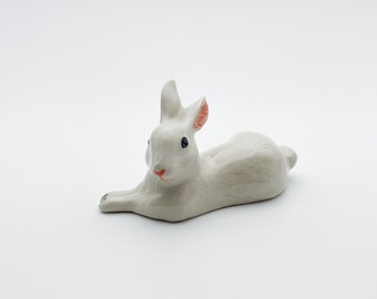 Charming Handmade Ceramic White Rabbit Figurine - Perfect for Collectors and Home Decor, Gift for Miniatures Farm Animal Decortation