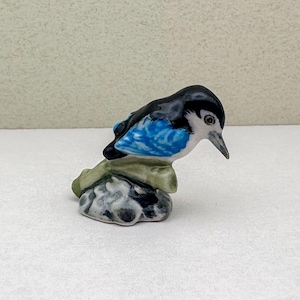Hand-Painted Ceramic Nuthatch Figurine: Miniature Bird Sculpture